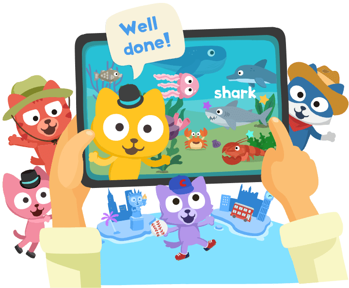 タブレットで遊びながら学習する様子